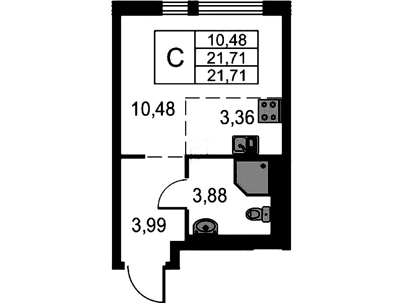 Квартира студия 21.71 м², 15/15 эт., ЖК «Невская Долина»